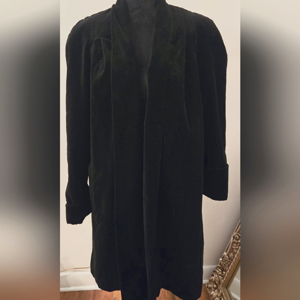 Julia Klein Vintage 80s Black Velvet Swing Coat Medium Petite